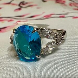 Fragrant Jewels Silver Ring with Aqua Blue Gem